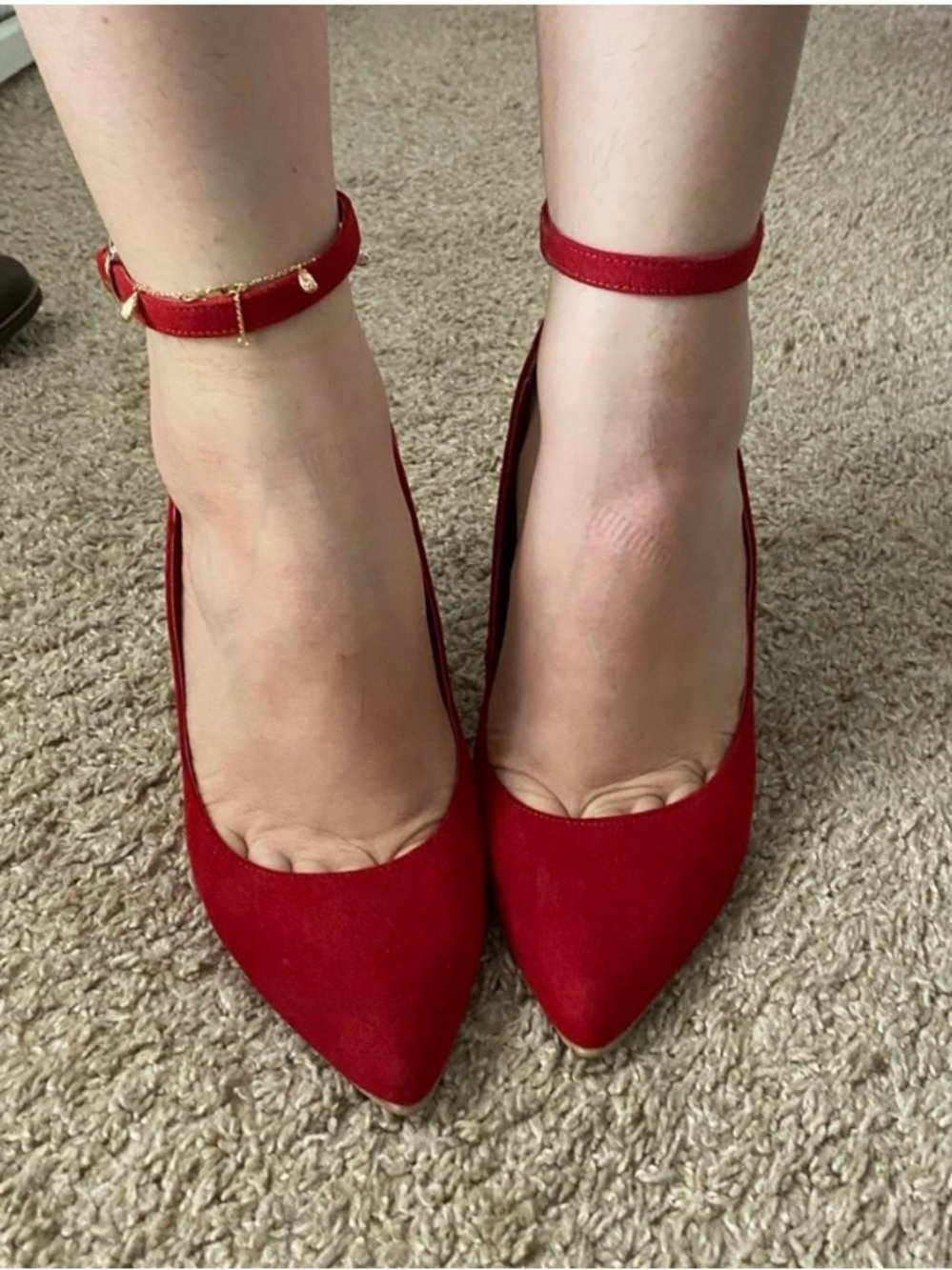 ANDREA FENZI Red Pointed-Toe Ankle-Strap Heels